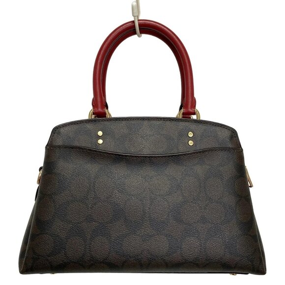 Auth COACH Mini Lillie Carryall 91494 Dark Brown Black Red PVC Leather - Handbag - Picture 3 of 10